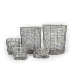 Iron wicker set series woven boxes for bathroom, bedroom, laundry room, pantry, shelves